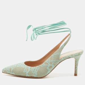 Pre Owned Gianvito Rossi Light Green Lace Irene Slingback Pumps Size 37