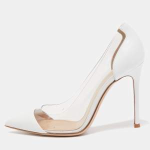 Pre Owned Gianvito Rossi White Leather and PVC Plexi Pumps Size 35.5