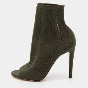 Pre Owned Gianvito Rossi Army Green Knit Fabric Vires Peep Toe Booties Size 40