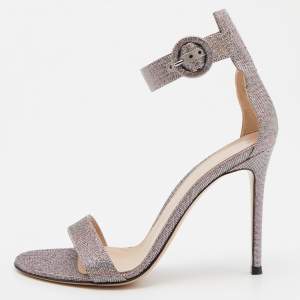 Pre Owned Gianvito Rossi Multicolor Lurex Fabric Portofino Ankle Cuff Sandals Size 38.5