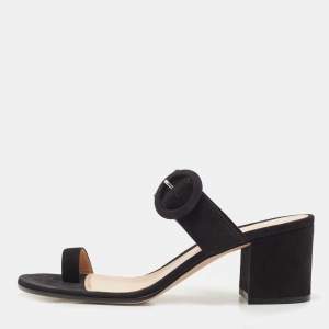 Pre Owned Gianvito Rossi Black Suede Toe Ring Block Heel Slide Sandals Size 38