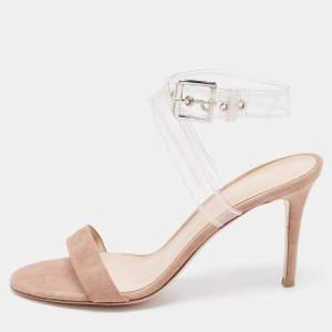 Pre Owned Gianvito Rossi Dusty Pink Suede and PVC Ankle Strap Sandals Size 39.5