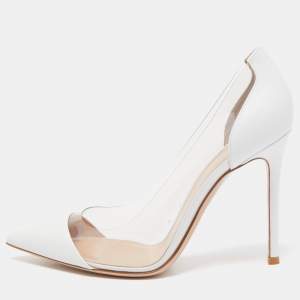 Pre Owned Gianvito Rossi White Patent Leather and PVC Plexi Pumps Size 38.5