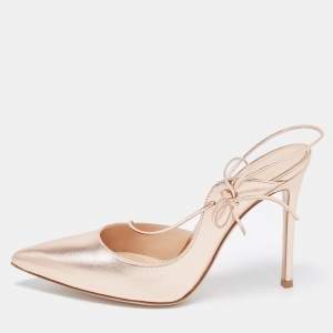 Pre Owned Gianvito Rossi Gold Leather Irene Pumps Size 39.5