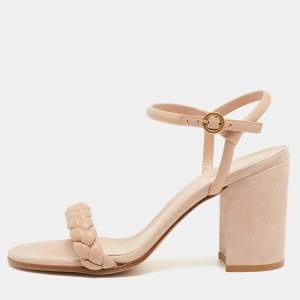 Pre Owned Gianvito Rossi Light Pink Leather Block Heel Ankle Strap Sandals Size 38