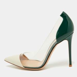Pre Owned Gianvito Rossi Green/White Patent Leather and PVC Plexi Pumps Size 38