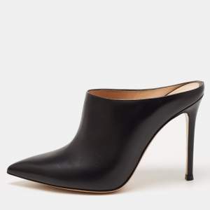 Gianvito Rossi Black Leather Pointed Toe Mules Size 38