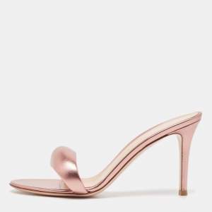 Pre Owned Gianvito Rossi Metallic Pink Leather Bijoux Slides Size 39