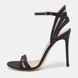 Pre Owned Gianvito Rossi Black Canvas Ankle Strap Sandals Size 38.5