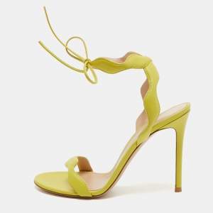 Gianvito Rossi Green Leather Nappa Cider Ankle Wrap Sandals Size 39.5