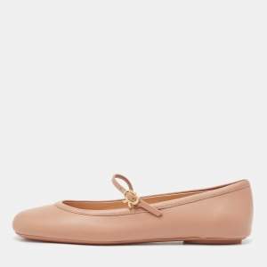 Gianvito Rossi Pink Leather Mary Jane Ballet Flats Size 38