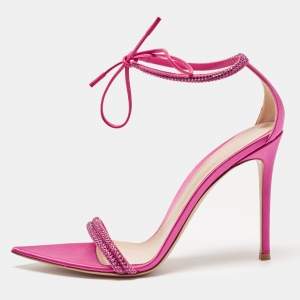 Gianvito Rossi Pink Satin Embellished Montecarlo Sandals Size 40.5