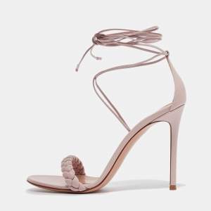 Gianvito Rossi Pink Braided Leather Leomi Sandals Size 39.5