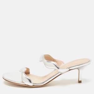 Gianvito Rossi Silver Leather Wavy Sandals Size 38