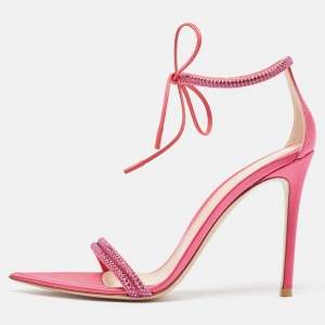 Gianvito Rossi Pink Satin Embellished Montecarlo Sandals Size 39