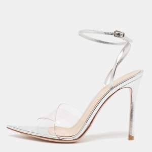 Pre Owned Gianvito Rossi Silver Leather and PVC Stark Sandals Size 35.5