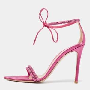 Gianvito Rossi Pink Satin Embellished Montecarlo Sandals Size 35