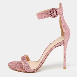 Gianvito Rossi Pink Foil Leather Portofino Sandals Size 41