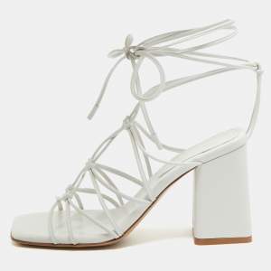 Gianvito Rossi White Leather Minas Ankle Wrap Sandals Size 37