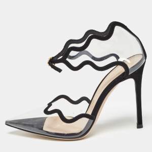 Pre Owned Gianvito Rossi Black Suede and PVC Wavy Plexi Pumps Size 36