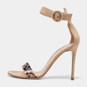 Gianvito Rossi Beige Pvc and Suede Portofino Ankle Strap Sandals Size 37