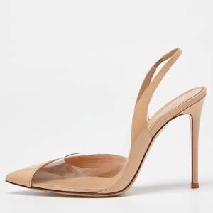 Gianvito Rossi Beige Leather and PVC Pointed Toe Slingback Sandals Size 40.5