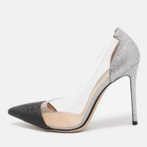 Gianvito Rossi Black/Silver Glitter and PVC Plexi Pumps Size 39