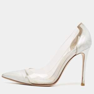 Gianvito Rossi Silver Iridescent Leather and PVC Plexi Pumps Size 38.5