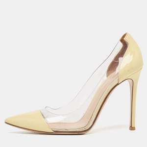 Pre Owned Gianvito Rossi Yellow Leather and PVC Plexi  Pumps Size 38