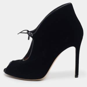 Gianvito Rossi Black Velvet Open Toe Booties Size 38.5