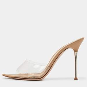 Pre Owned  Gianvito Rossi Clear/Beige PVC and Leather Elle Slide Sandals Size 39