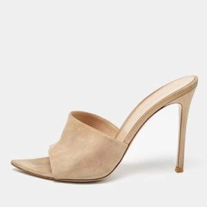 Pre Owned Gianvito Rossi Beige Textured Suede Elle Slide Sandals Size 39