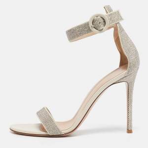 Gianvito Rossi Off White Suede Embellished Portofino Ankle Cuff Sandals Size 40