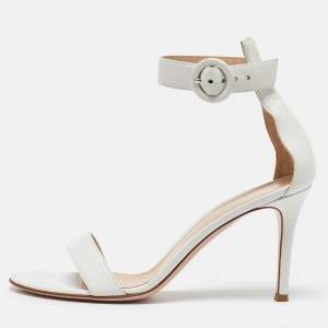 Gianvito Rossi White Leather Portofino Ankle Strap Sandals Size 38