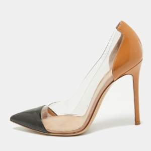 Gianvito Rossi Nude/Black Patent Leather And PVC Plexi Pointed Toe Pumps Size 38