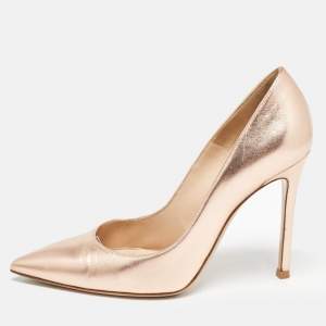 Pre Owned Gianvito Rossi Dull Gold Leather Gianvito 105 Pumps Size 36.5