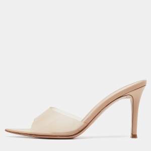Pre Owned Gianvito Rossi Beige PVC Elle Slide Sandals Size 36.5