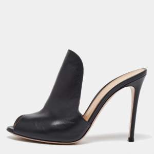 Pre Owned Gianvito Rossi Black Leather Alise Mules Size 38.5