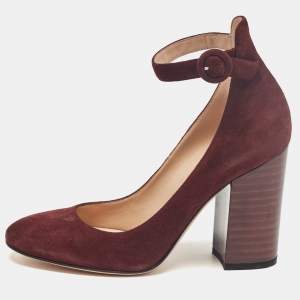 Gianvito Rossi Burgundy Suede Mary Jane Pumps 38.5