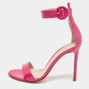 Gianvito Rossi Pink Patent Leather Portofino Ankle Strap Sandals Size 35