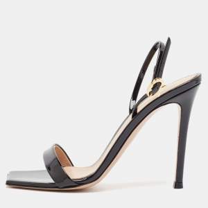 Pre Owned Gianvito Rossi Black Patent Leather Ribbon Sandals Size 37