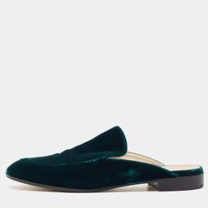 Pre Owned Gianvito Rossi Green Velvet Palau Flat Mules Size 36.5 