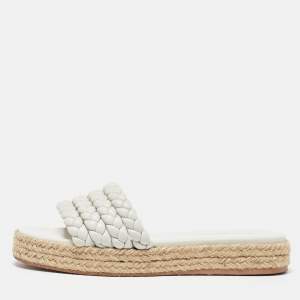 Gianvito Rossi White Braided Leather Marbella Espadrille Slides Size 37.5