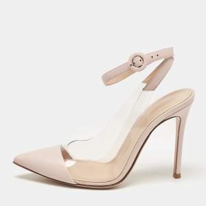 Gianvito Rossi Pink Leather and PVC Anise Ankle Strap Pumps Size 38