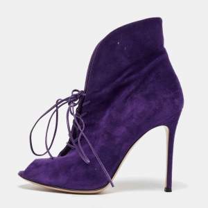 Pre Owned Gianvito Rossi Purple Suede Jane Ankle Booties Size 40