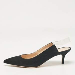 Pre Owned Gianvito Rossi Black Suede and PVC Slingback Pumps Size 37.5