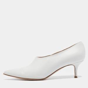 Gianvito Rossi White Leather Pointed Toe Pumps Size 38.5