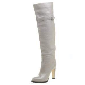 Pre Owned Gianvito Rossi Grey Leather Knee High Boots Size 38