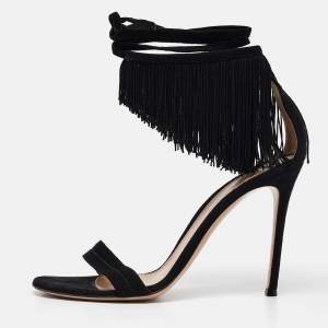Gianvito Rossi Black Suede Olivia Ankle Strap Sandals Size 40