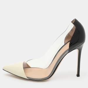 Gianvito Rossi Cream/Black Patent Leather and PVC Plexi Pumps Size 40